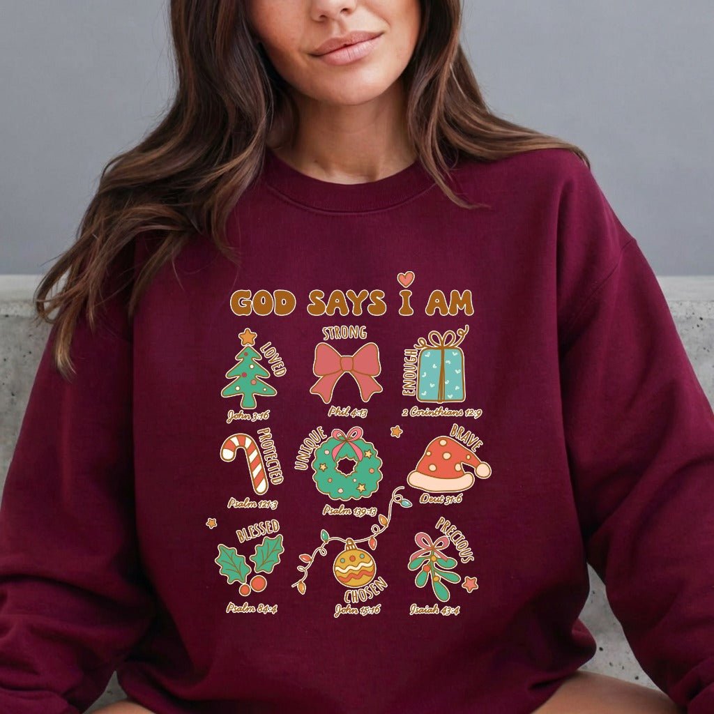 God Says I Am | Christmas Identity Sweatshirt - Luckets.com