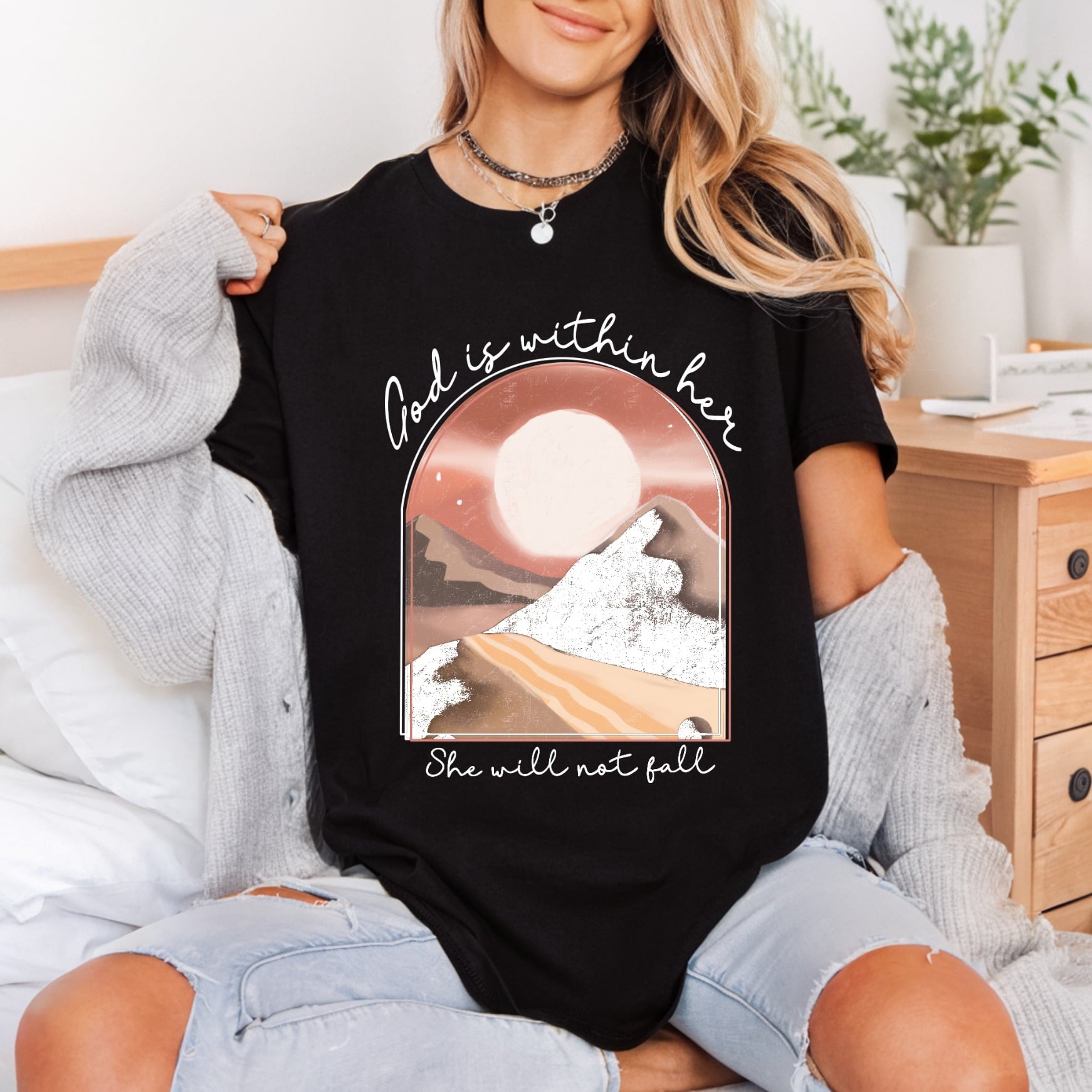God Within Her Mountain Christian Faith Ready to Press DTF Transfer for Dtf