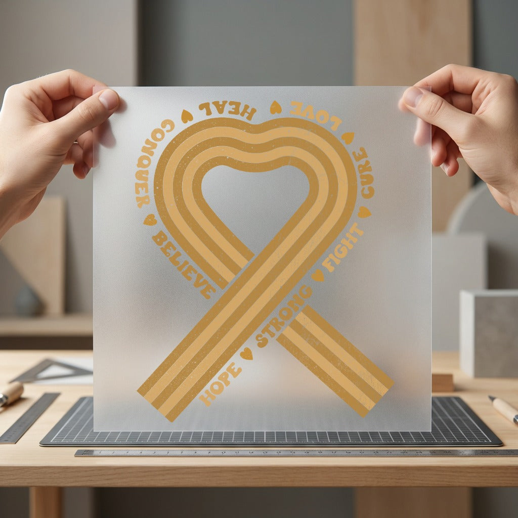 Gold Ribbon Awareness Retro Faith Vintage Ready to Press DTF Transfer for Dtf