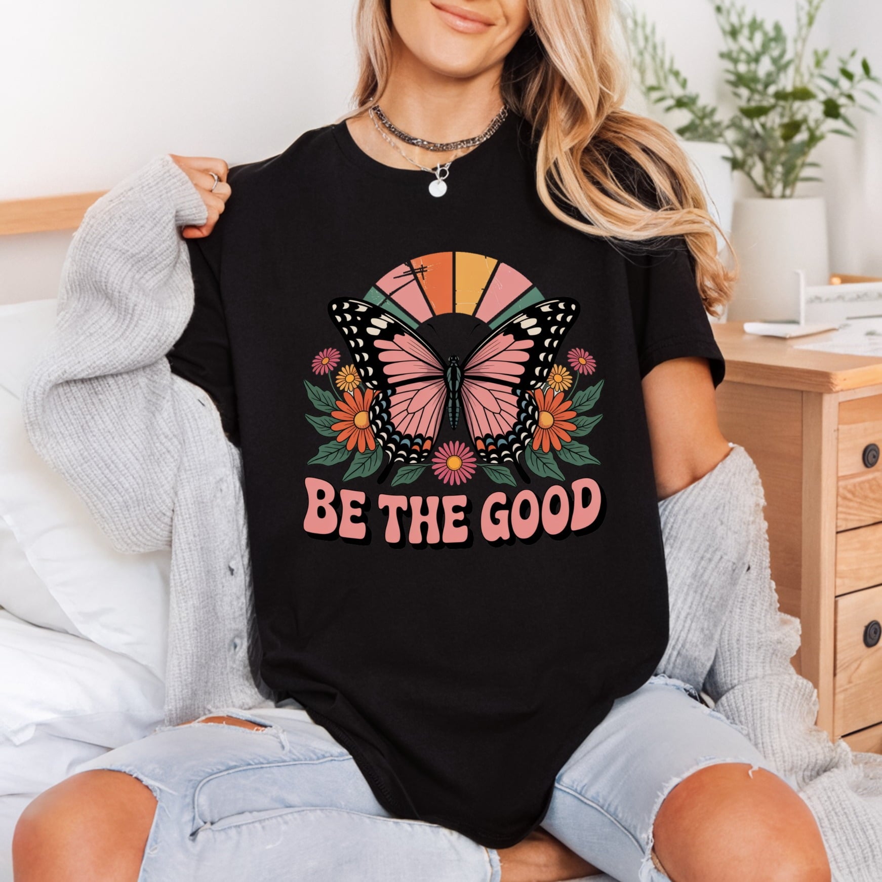 Good Butterfly Retro Floral Retro Boho Ready to Press DTF Transfer for Dtf