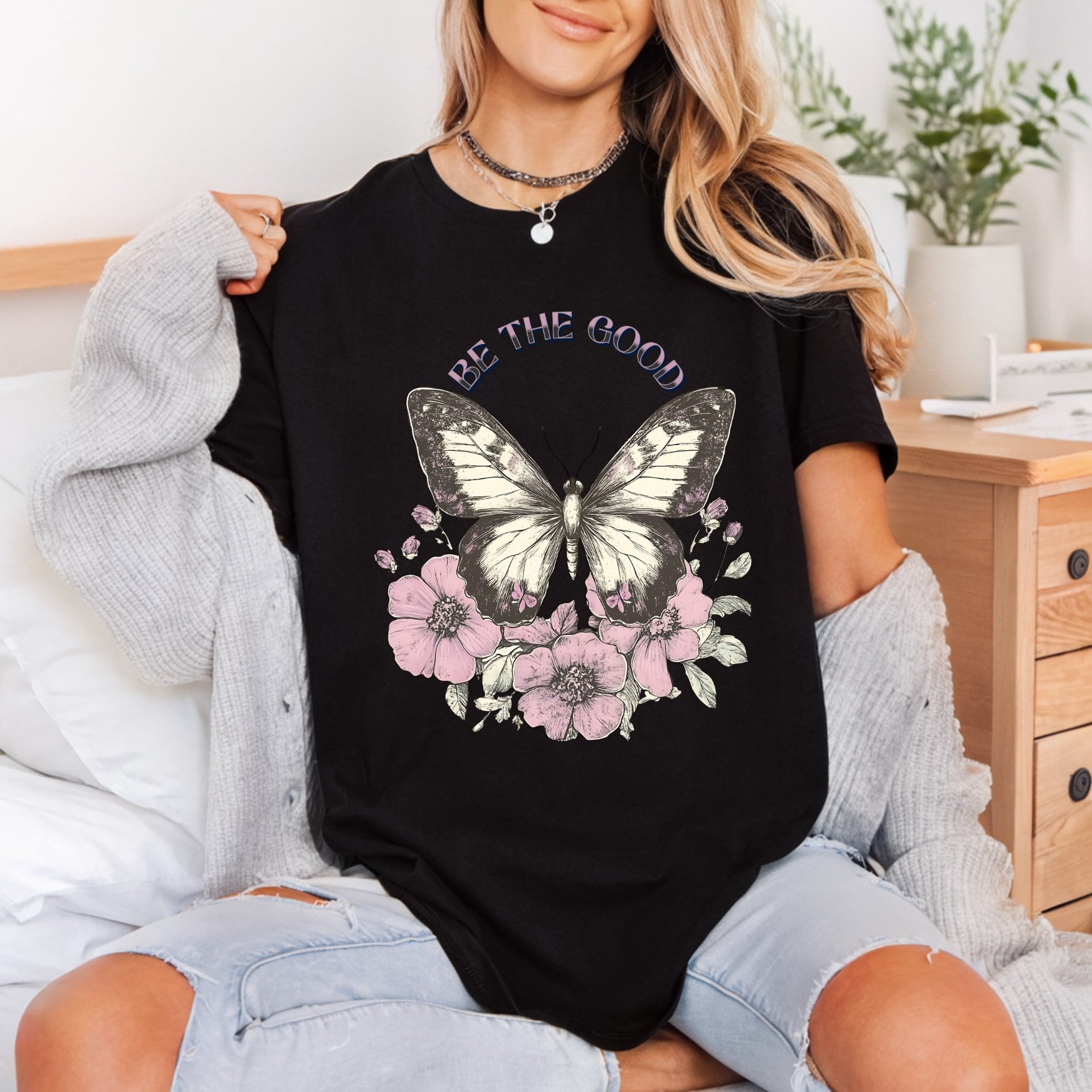 Good Butterfly Vintage Floral Vintage Retro Ready to Press DTF Transfer for Dtf