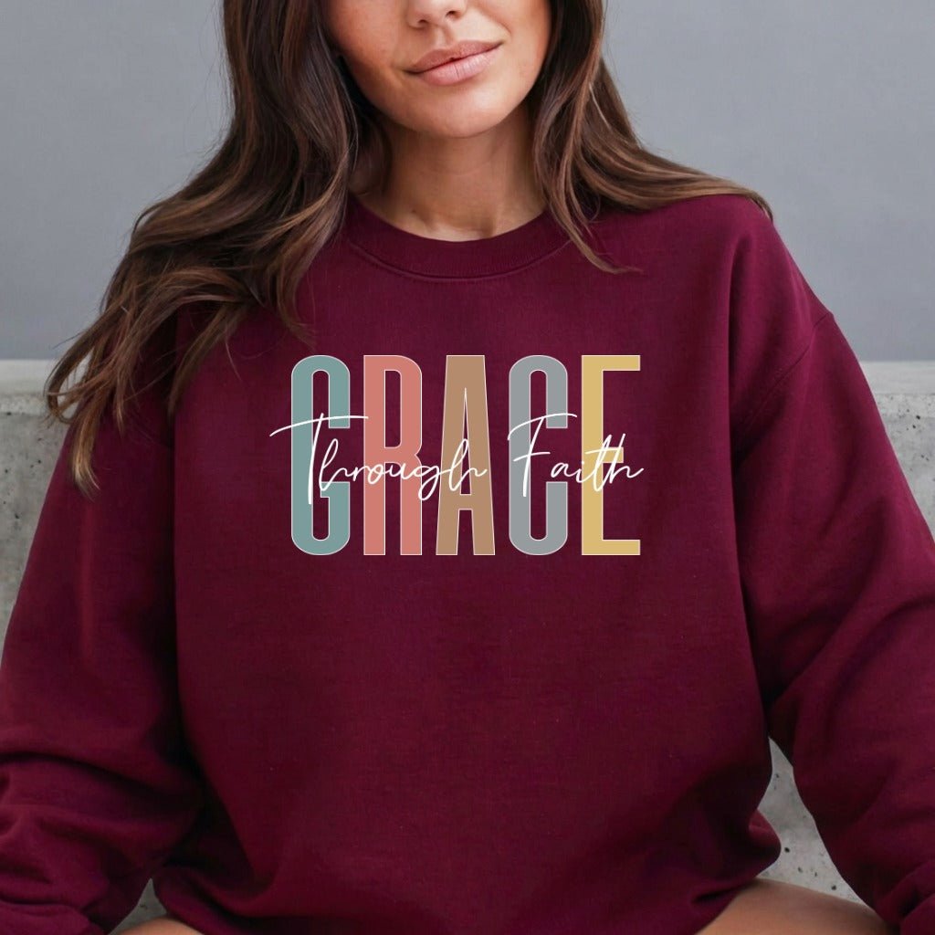 Grace Through Faith | Elegant Christian Affirmation Sweatshirt - Luckets.com