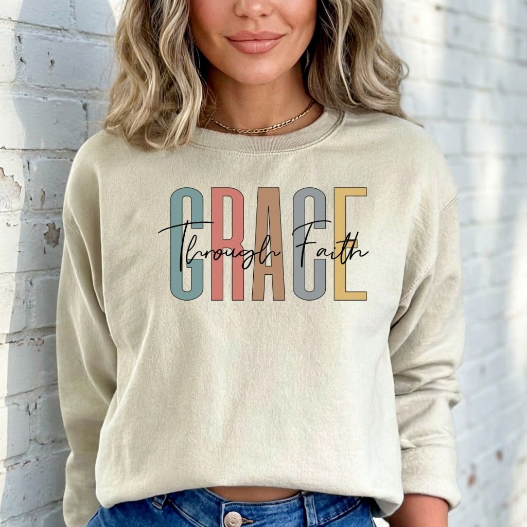 Grace Through Faith | Elegant Christian Affirmation Sweatshirt - Luckets.com