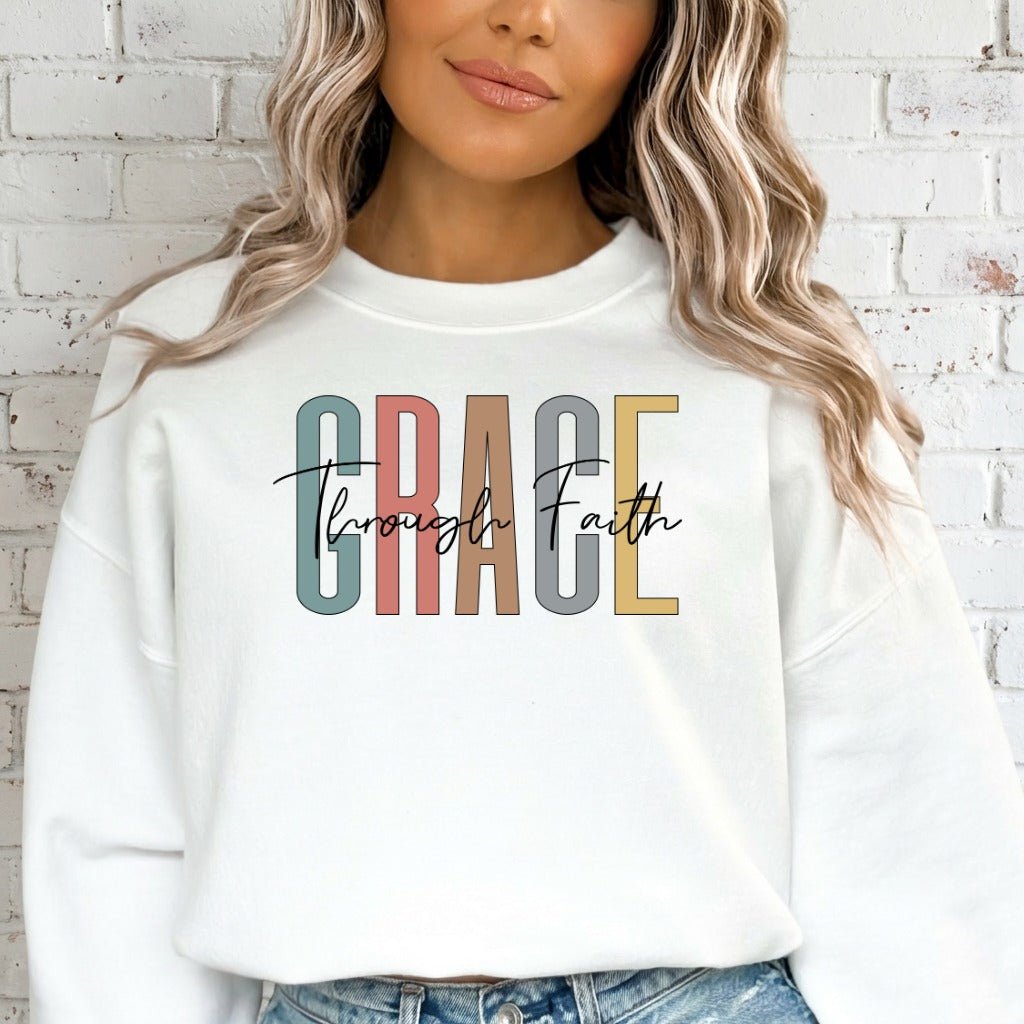 Grace Through Faith | Elegant Christian Affirmation Sweatshirt - Luckets.com