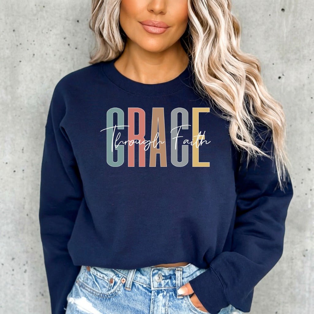 Grace Through Faith | Elegant Christian Affirmation Sweatshirt - Luckets.com