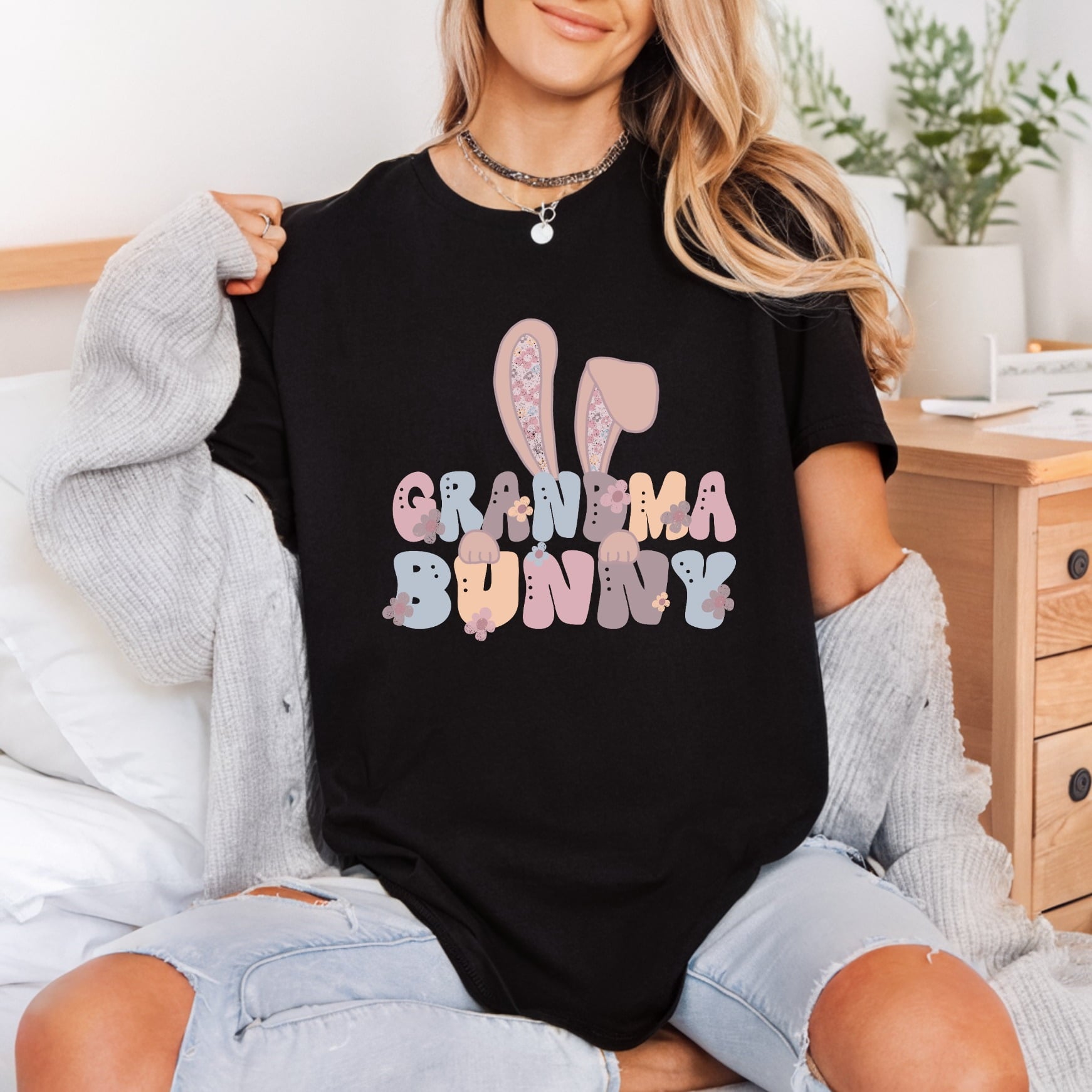 Grandma Bunny Fun Retro Easter Grandma Ready to Press DTF Transfer for Dtf