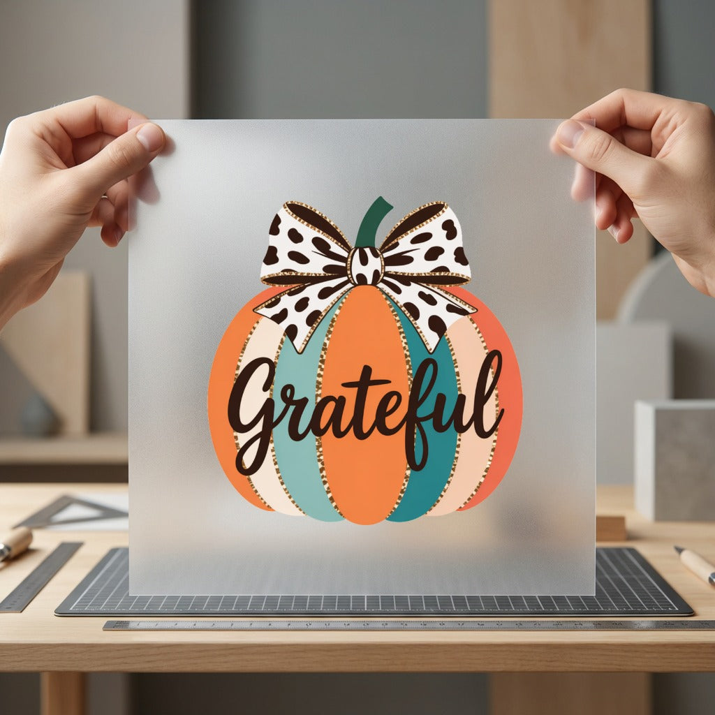 Grateful Pumpkin Bow Autumn Faith Prayer Ready to Press DTF Transfer for Dtf