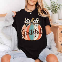 Grateful Pumpkin Leopard Bow Thanksgiving Fall Ready to Press DTF Transfer for Dtf