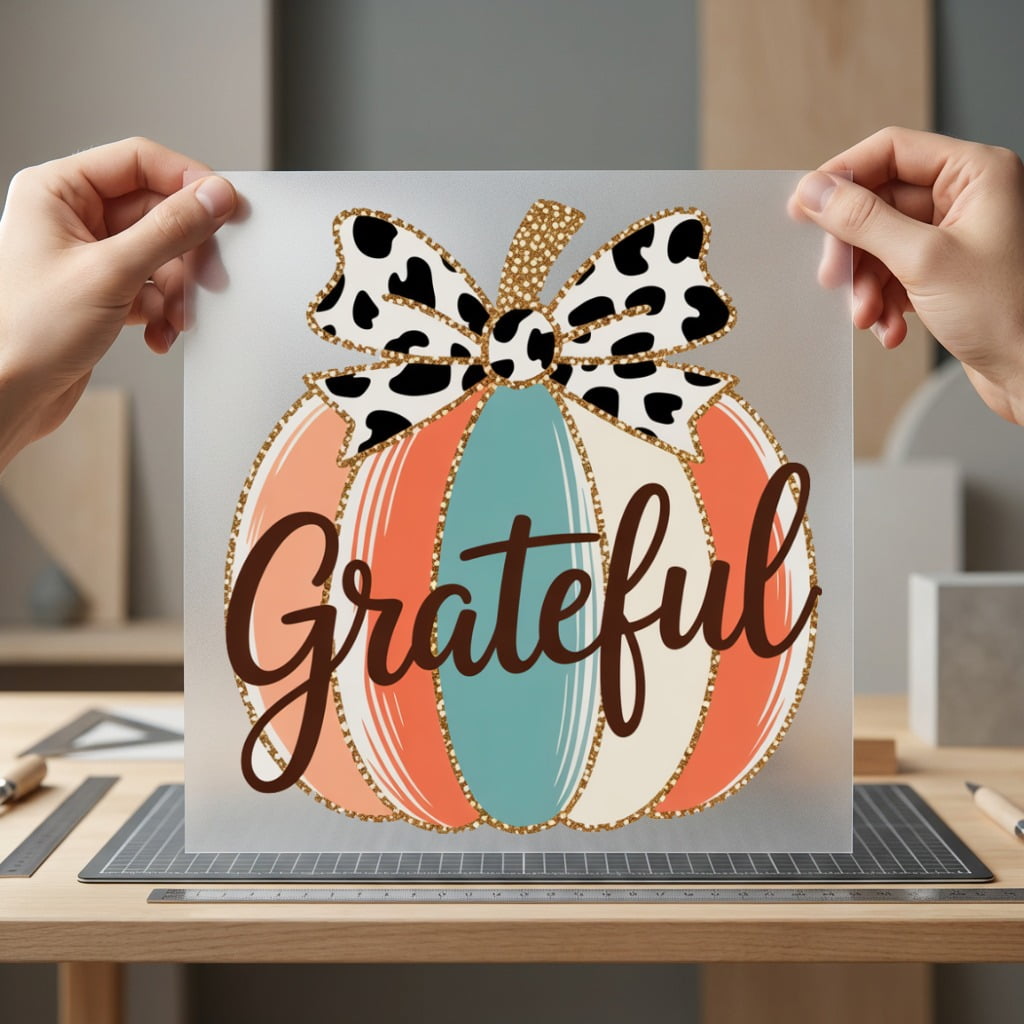 Grateful Pumpkin Leopard Bow Thanksgiving Fall Ready to Press DTF Transfer for Dtf