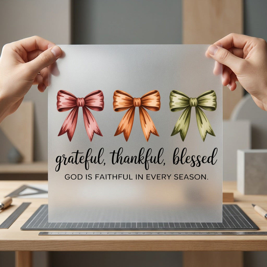 Grateful Thankful Blessed Bows Christian Faith Ready to Press DTF Transfer for Dtf