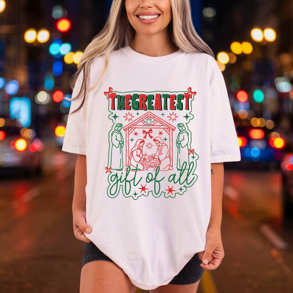 Greatest Gift All Nativity Faith Christmas Ready to Press DTF Transfer for Dtf
