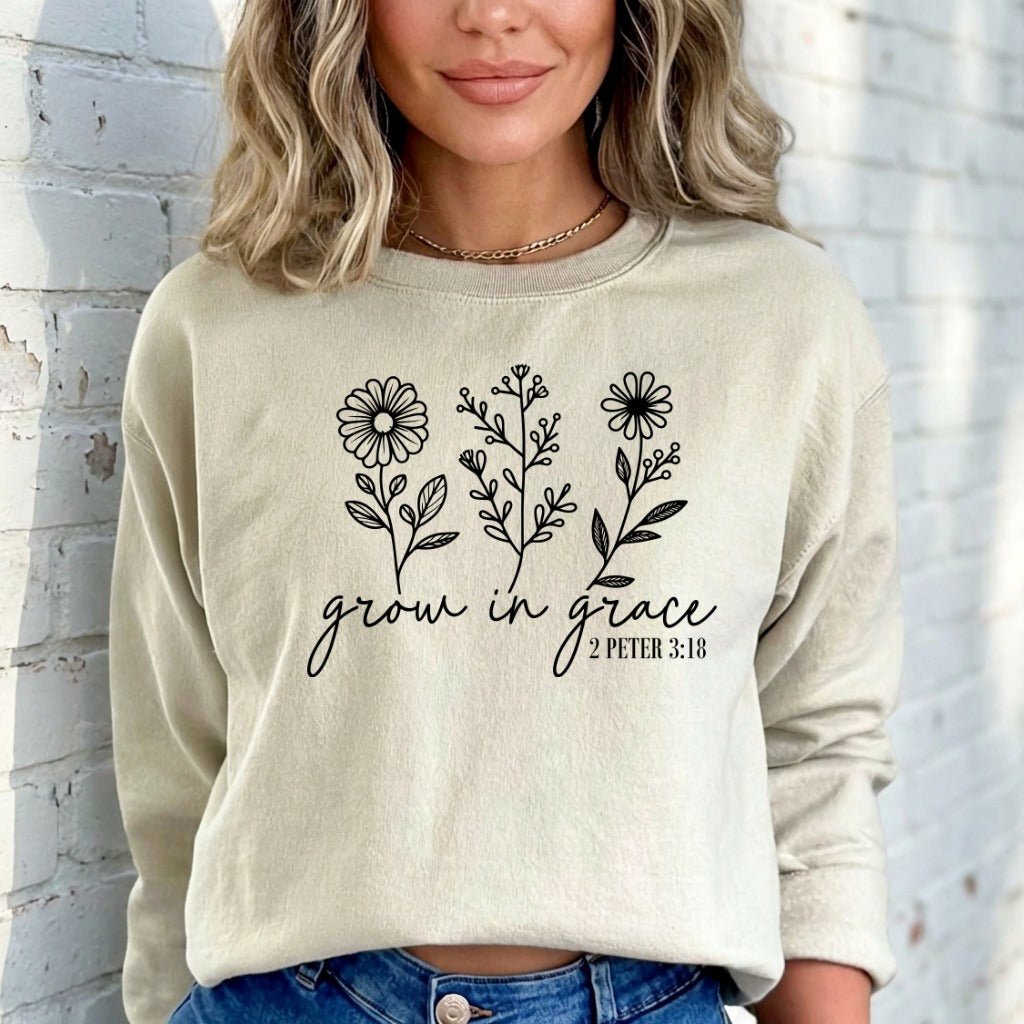 Grow In Grace 2 Peter 3:18 | Floral Scripture Sweatshirt - Luckets.com