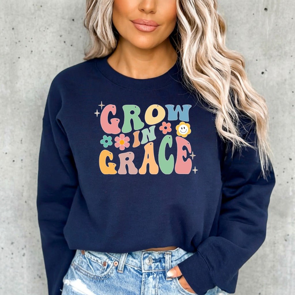 Grow In Grace | Retro Floral Christian Sweatshirt - Luckets.com