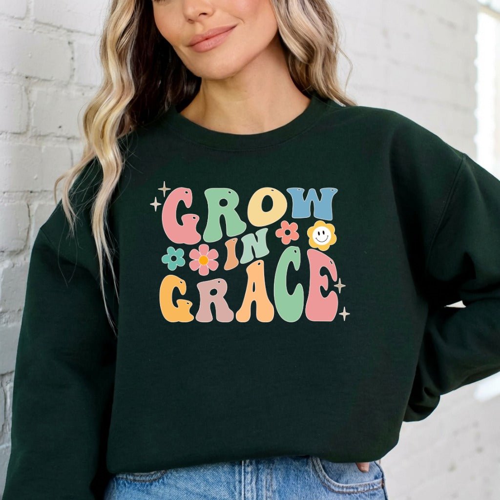 Grow In Grace | Retro Floral Christian Sweatshirt - Luckets.com