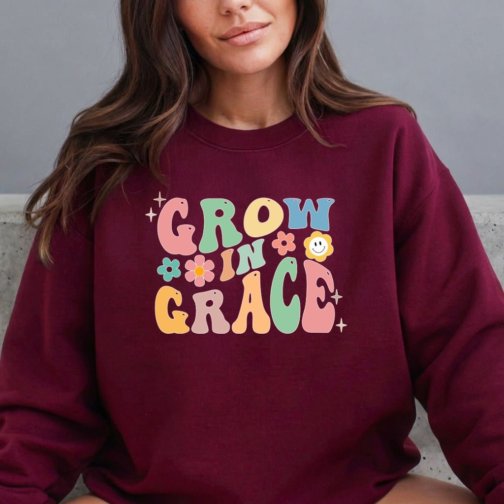 Grow In Grace | Retro Floral Christian Sweatshirt - Luckets.com
