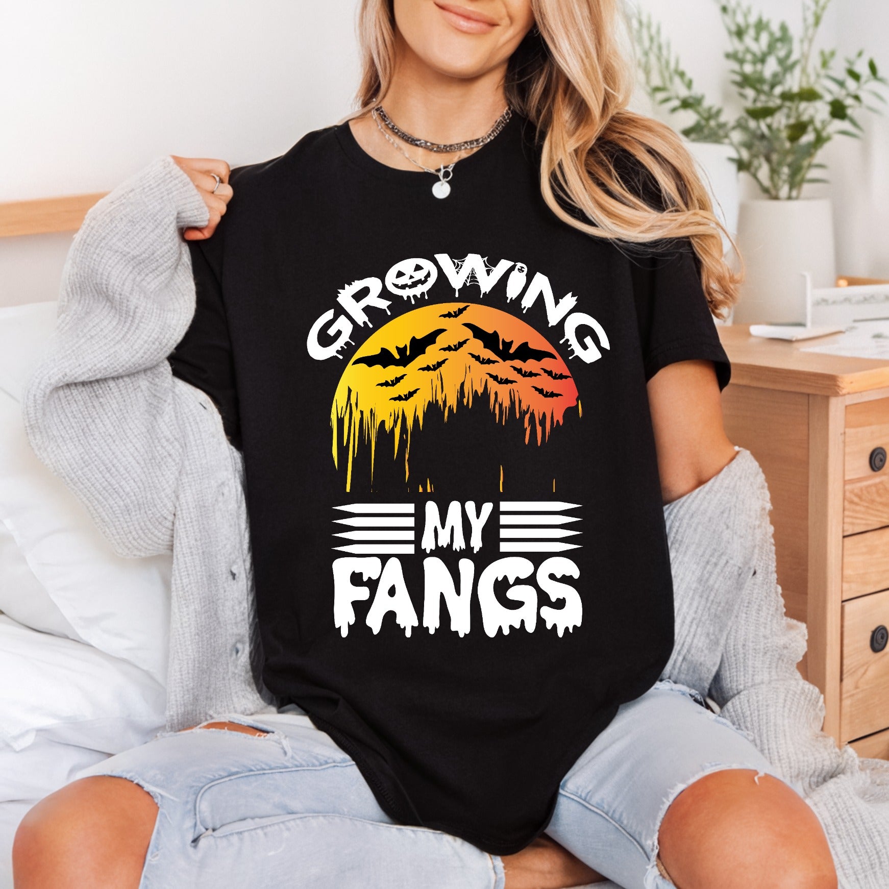 Growing Fangs Spooky Halloween Halloween Funny Ready to Press DTF Transfer for Dtf