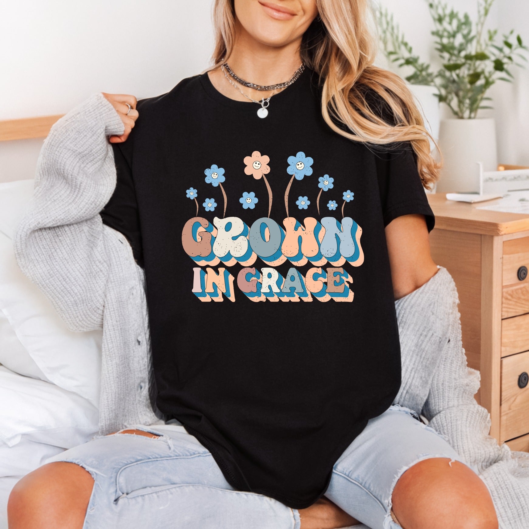 Grown Grace Retro Flowers Christian Faith Ready to Press DTF Transfer for Dtf