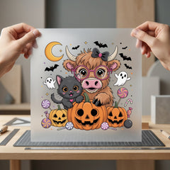 Halloween Cow Cat Spooky Halloween Pet Ready to Press DTF Transfer for Dtf