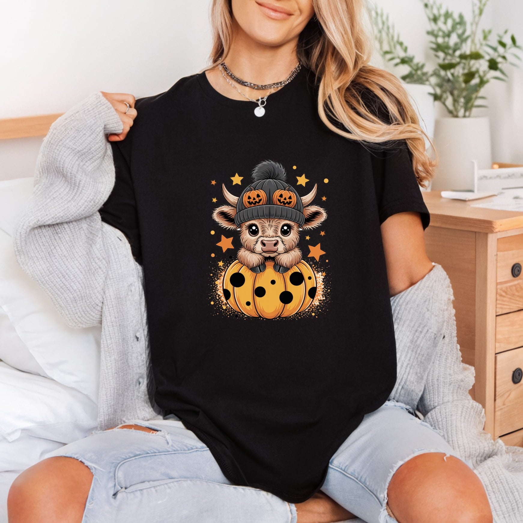 Halloween Cow Pumpkin Spooky Halloween Autumn Ready to Press DTF Transfer for Dtf