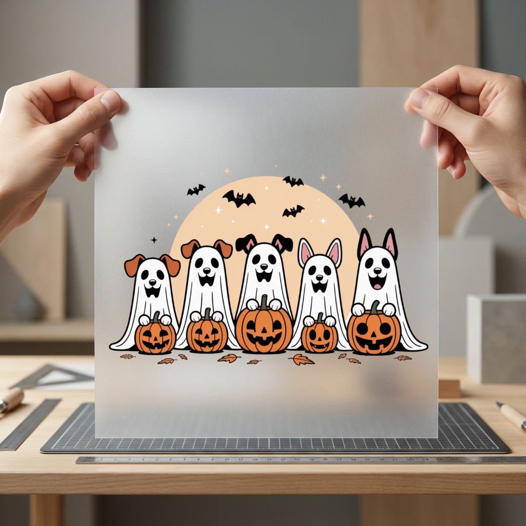 Halloween Ghost Dogs Pumpkins Halloween Fall Ready to Press DTF Transfer for Dtf