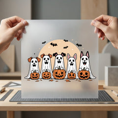 Halloween Ghost Dogs Pumpkins Halloween Fall Ready to Press DTF Transfer for Dtf