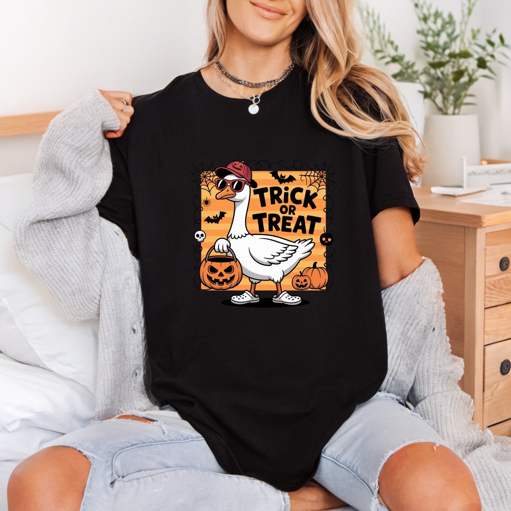 Halloween Goose Trick Treat Halloween Fall Ready to Press DTF Transfer for Dtf