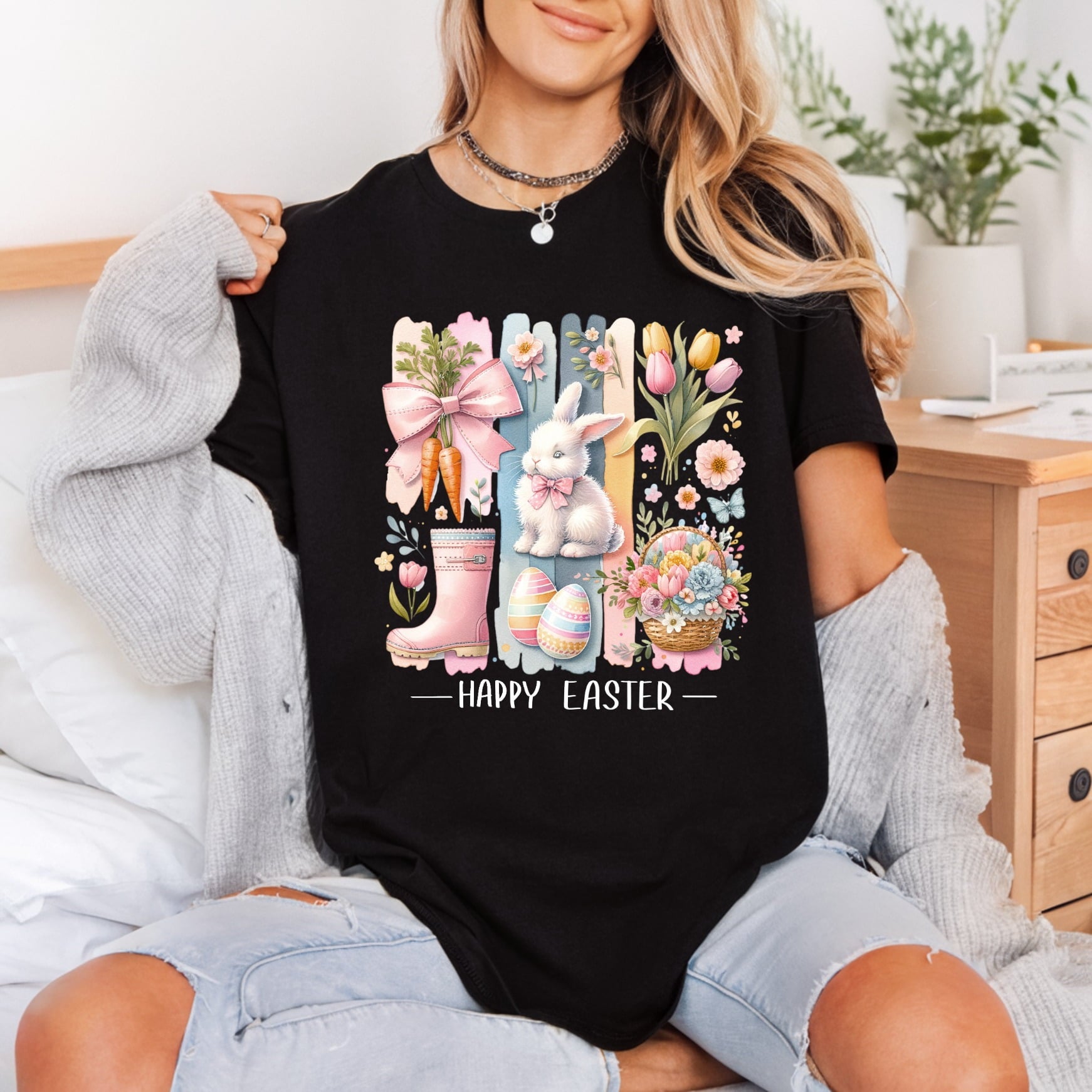 Happy Easter Bunny Carrots Easter Spring Ready to Press DTF Transfer for Dtf