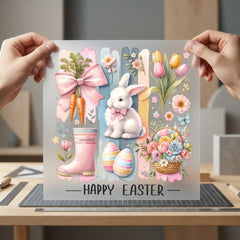 Happy Easter Bunny Carrots Easter Spring Ready to Press DTF Transfer for Dtf