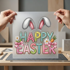 Happy Easter Bunny Ears Easter Spring Ready to Press DTF Transfer for Dtf