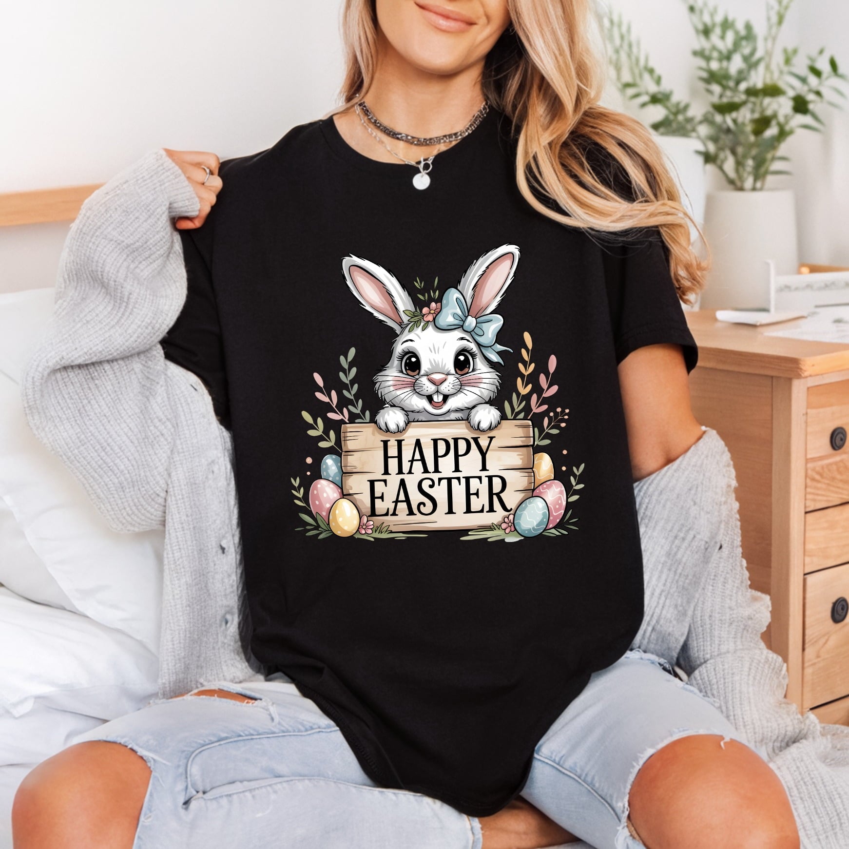Happy Easter Bunny Eggs Easter Spring Ready to Press DTF Transfer for Dtf