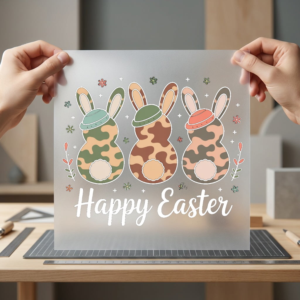 Happy Easter Camo Bunnies Easter Ready to Press DTF Transfer for Dtf