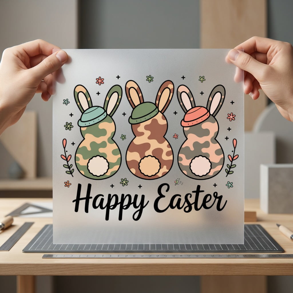 Happy Easter Camo Bunnies Easter Ready to Press DTF Transfer for Dtf