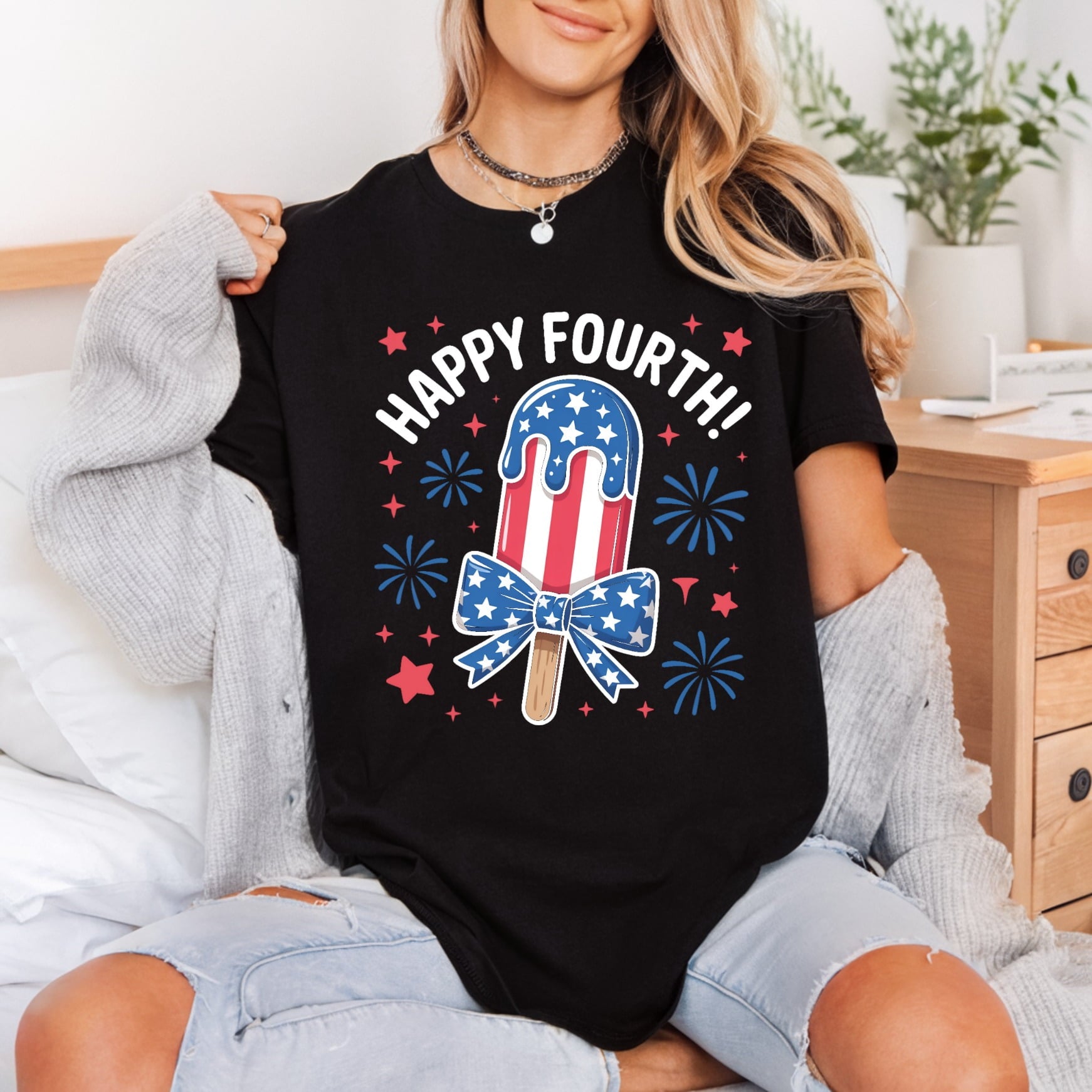 Happy Fourth Popsicle Patriotic 4th Of July Patriotic Ready to Press DTF Transfer for Dtf