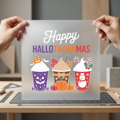 Happy Hallothankmas Drinks Holiday Halloween Christmas Ready to Press DTF Transfer for Dtf