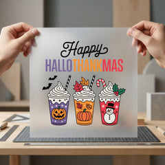 Happy Hallothankmas Drinks Holiday Halloween Christmas Ready to Press DTF Transfer for Dtf