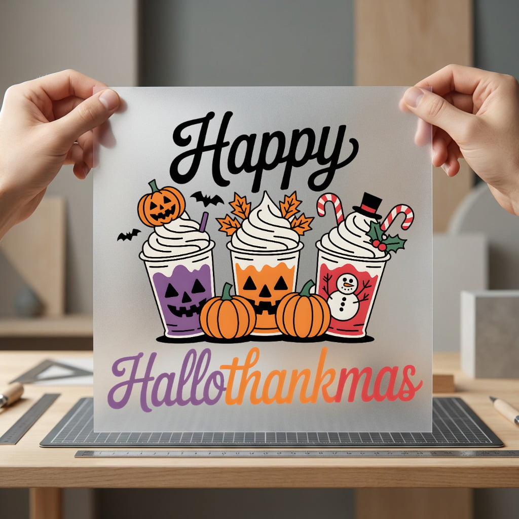 Happy Hallothankmas Holiday Latte Halloween Christmas Ready to Press DTF Transfer for Dtf