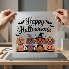 Happy Halloweanie Dachshund Dogs Halloween Funny Ready to Press DTF Transfer for Dtf