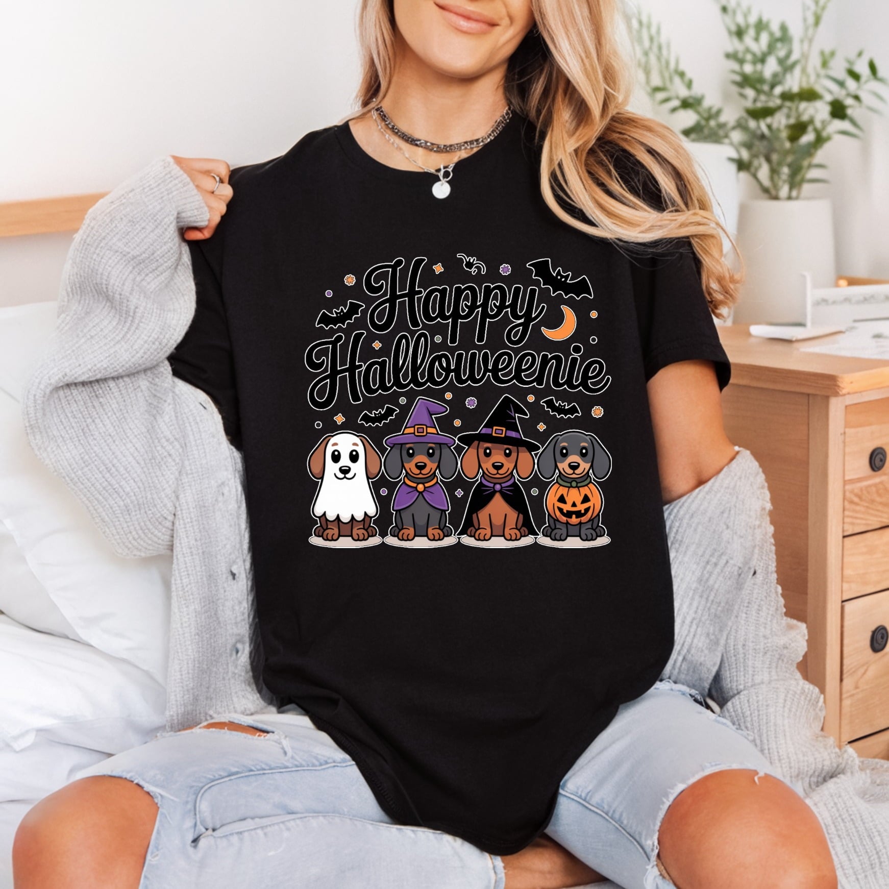 Happy Halloweanie Halloween Dachshund Halloween Autumn Ready to Press DTF Transfer for Dtf
