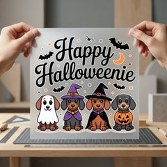 Happy Halloweanie Halloween Dachshund Halloween Autumn Ready to Press DTF Transfer for Dtf
