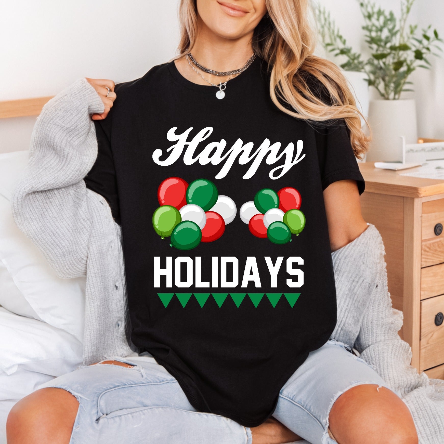 Happy Holidays Balloons Festive Christmas Ready to Press DTF Transfer for Dtf