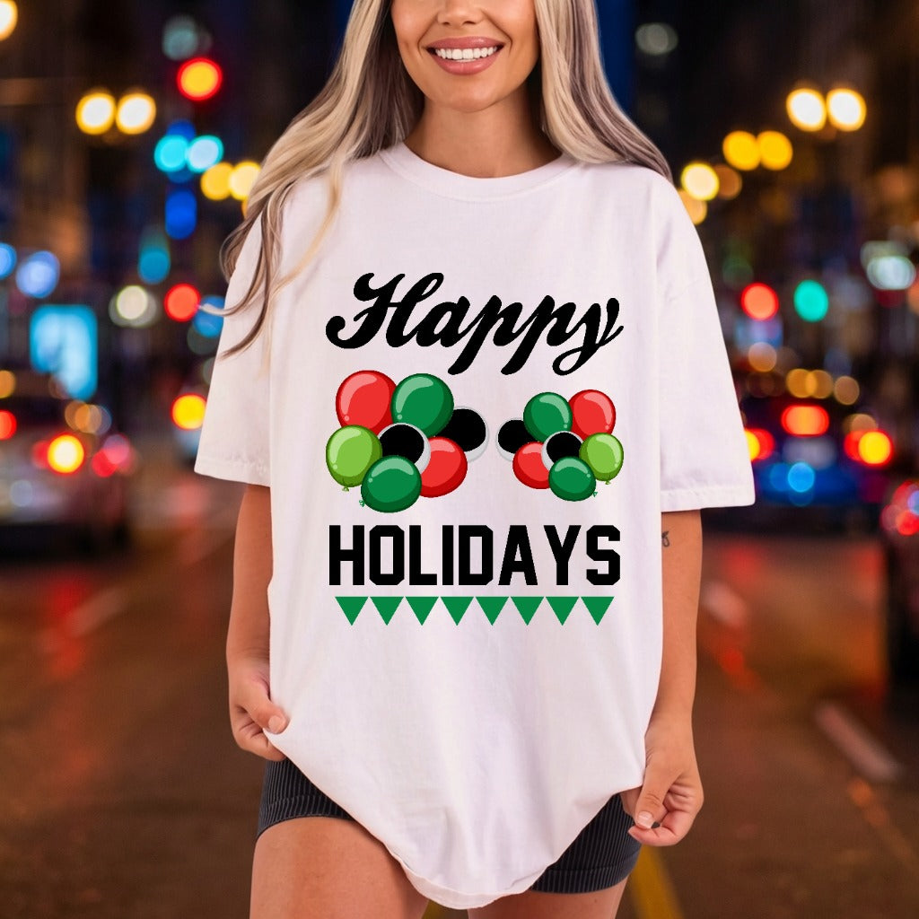Happy Holidays Balloons Festive Christmas Ready to Press DTF Transfer for Dtf