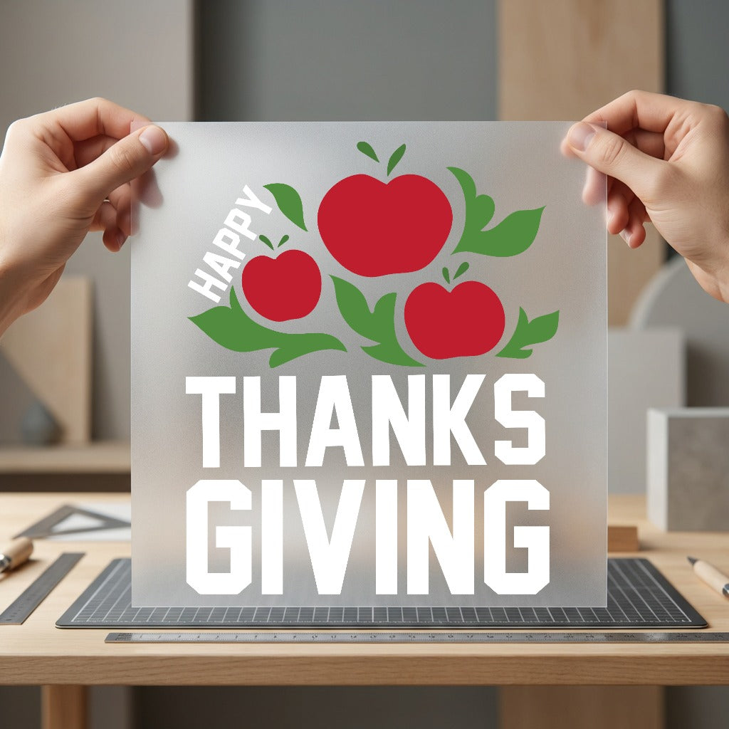Happy Thanksgiving Apples Autumn Thanksgiving Autumn Ready to Press DTF Transfer for Dtf