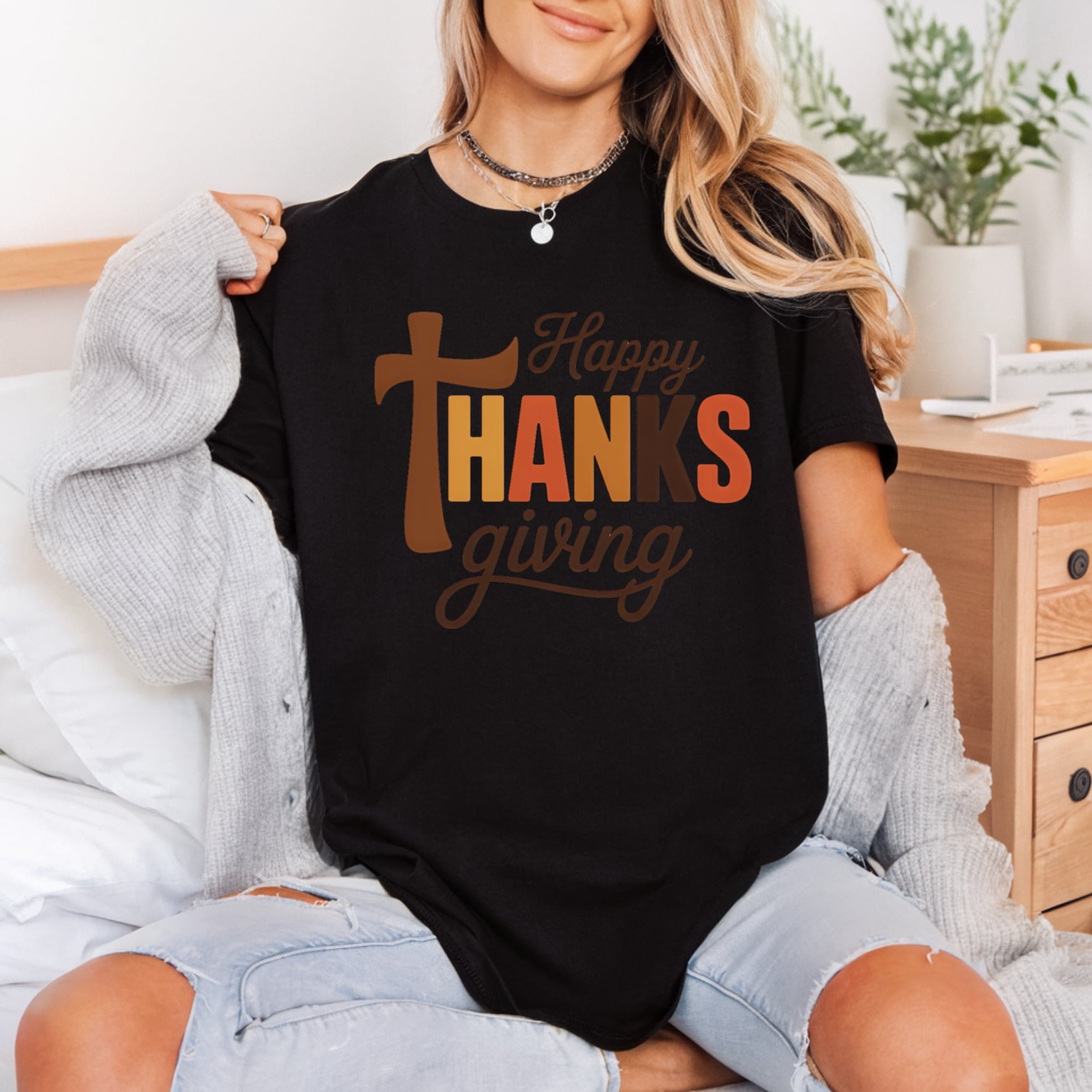 Happy Thanksgiving Cross Autumn Christian Faith Ready to Press DTF Transfer for Dtf