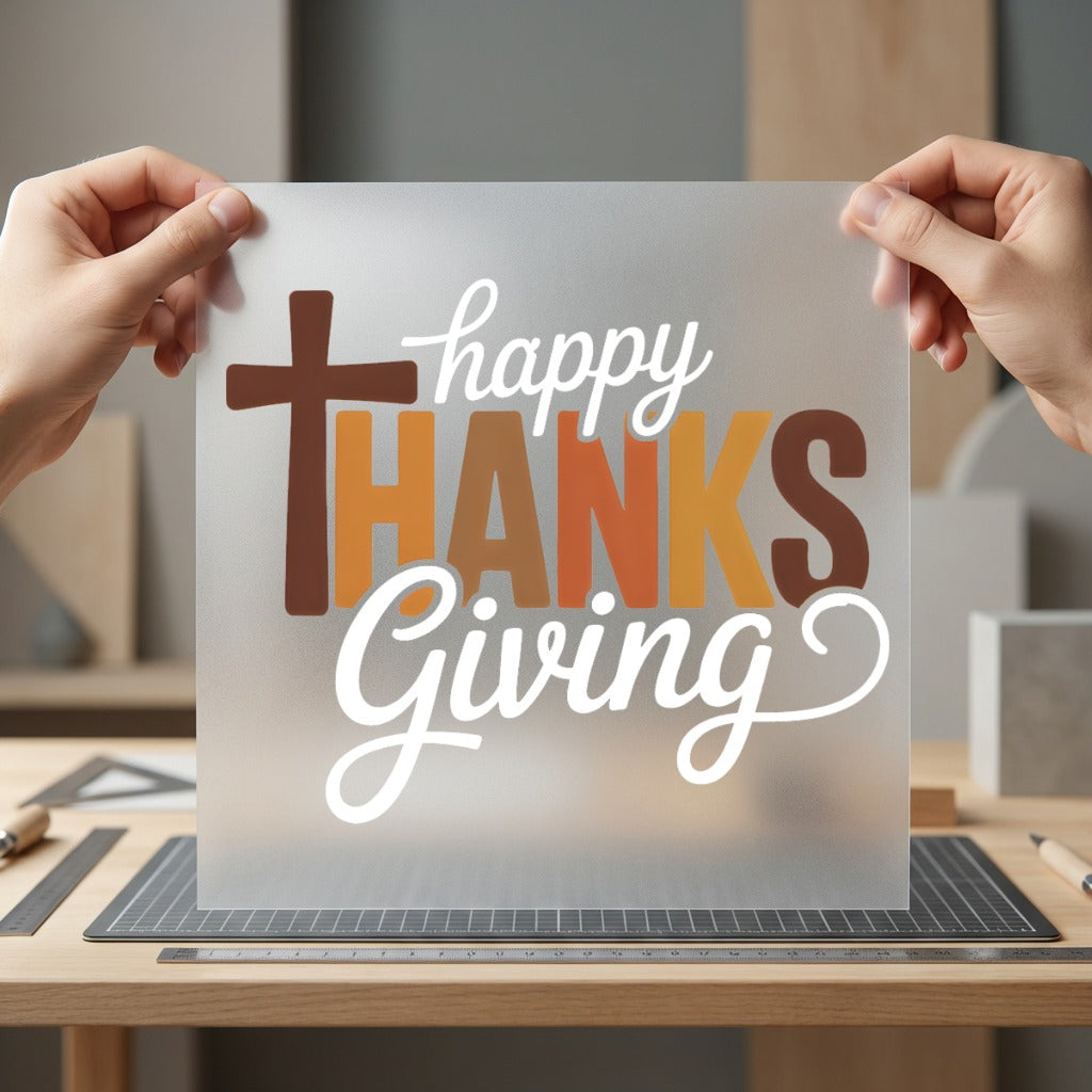 Happy Thanksgiving Cross Autumn Christian Faith Ready to Press DTF Transfer for Dtf