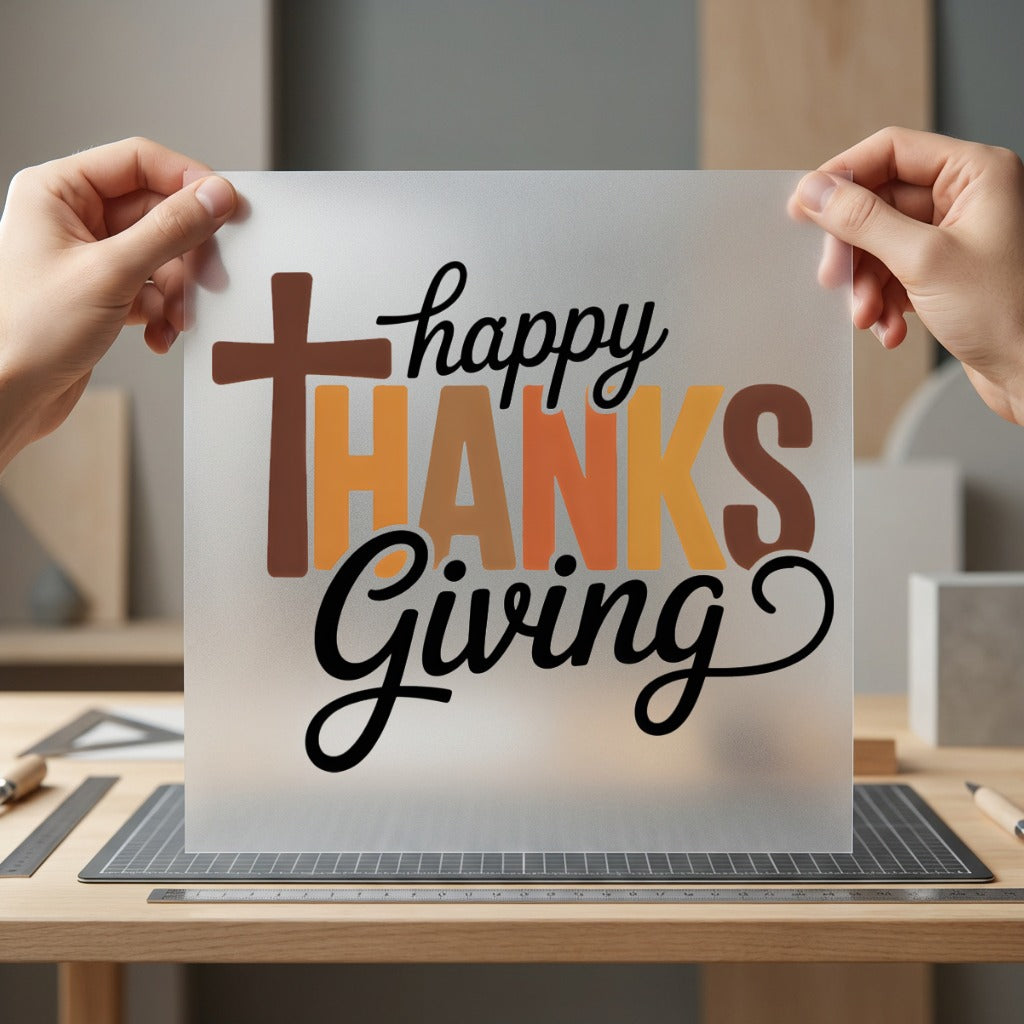 Happy Thanksgiving Cross Autumn Christian Faith Ready to Press DTF Transfer for Dtf