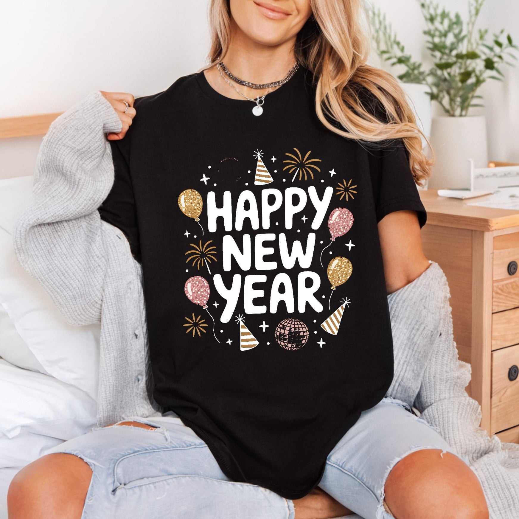 Happy Year Celebration Festivity Cozy Cute Collection Positive Vibes Collection Ready to Press DTF Transfer for Dtf