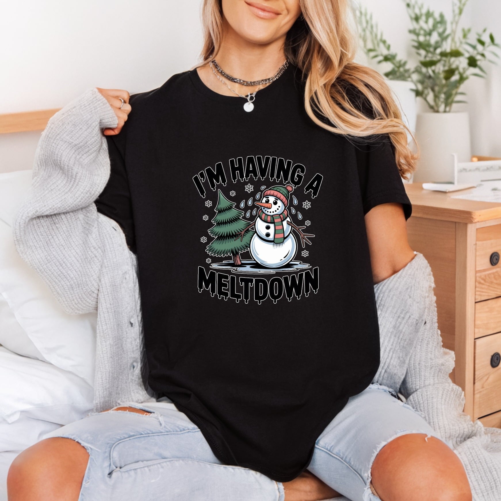 Having Meltdown Snowman Winter Christmas Winter Ready to Press DTF Transfer for Dtf