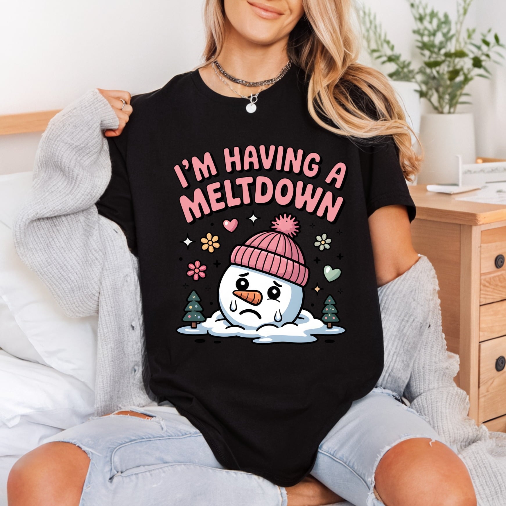 Having Meltdown Snowman Winter Christmas Winter Ready to Press DTF Transfer for Dtf
