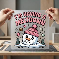 Having Meltdown Snowman Winter Christmas Winter Ready to Press DTF Transfer for Dtf