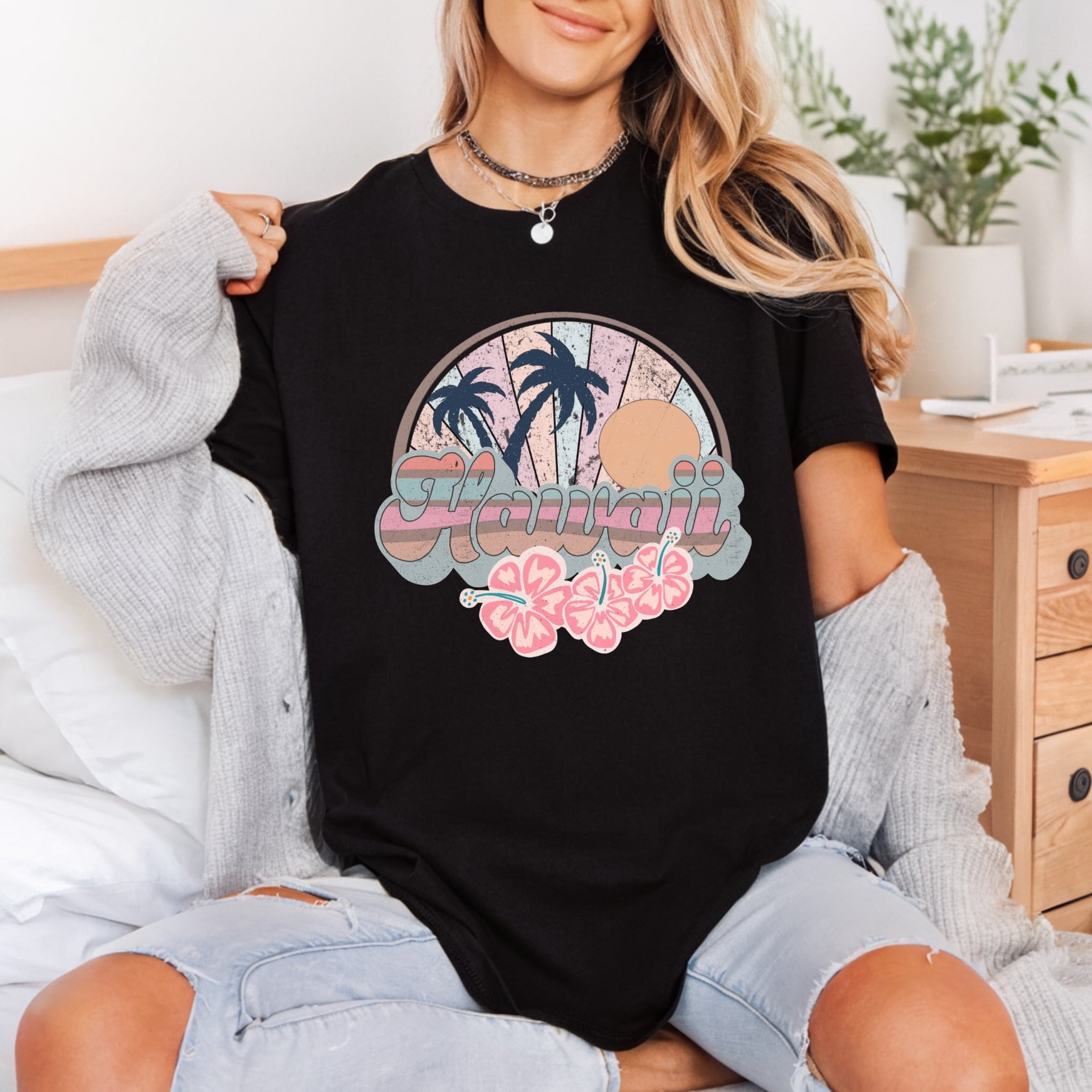 Hawaii Retro Sunset Tropical Vintage Retro Ready to Press DTF Transfer for Dtf
